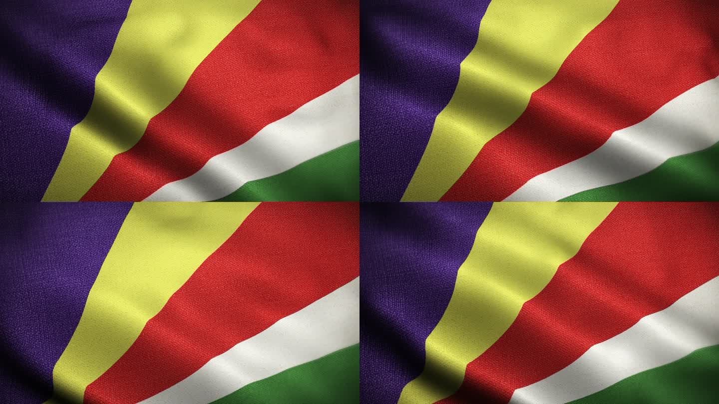 塞舌尔共和国国旗动画库存视频-塞舌尔国旗在环形和纹理三维渲染背景中挥舞-高度详细的织物图案和可循环-