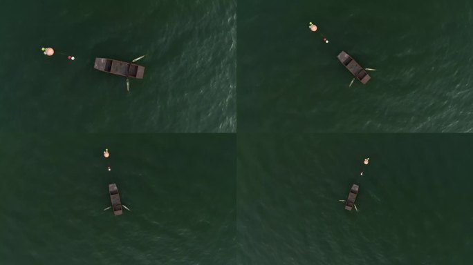 4K绿色水面上旋转的小船 可商用