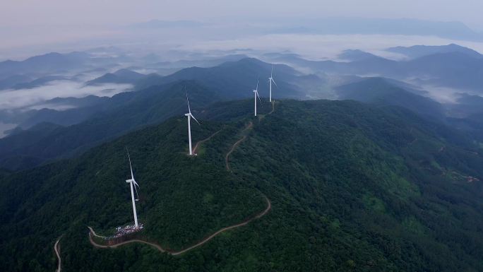 新能源风车山发电云层大气航拍