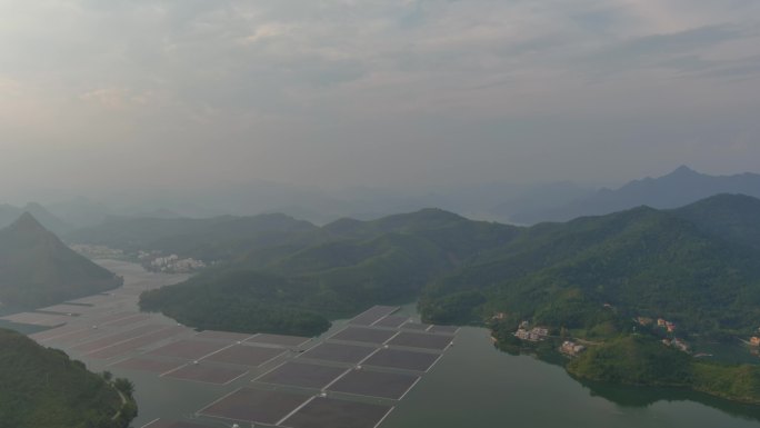 4K航拍岩滩红水河电站山水风光