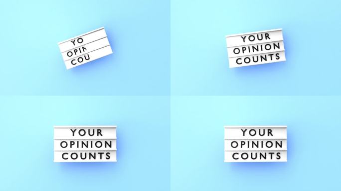 您的意见计数文本以4K分辨率显示在蓝色背景的灯箱上