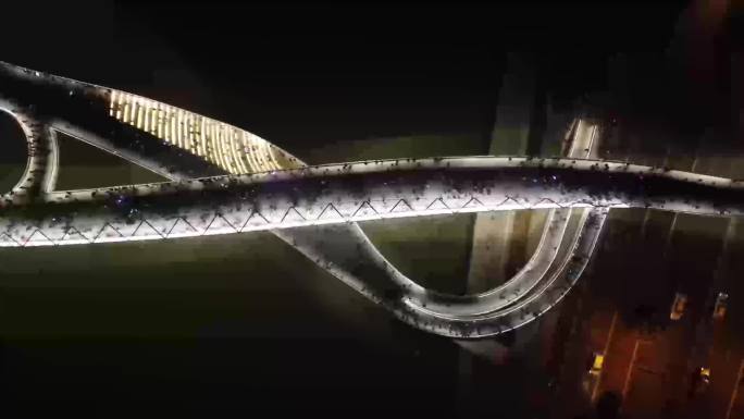 成都五岔子网红桥夜景航拍2k源素材