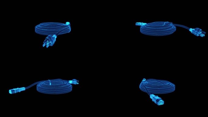 蓝色全息线框科技电源线素材带通道