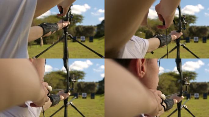一名男子弓箭手瞄准准备射击的4k视频片段