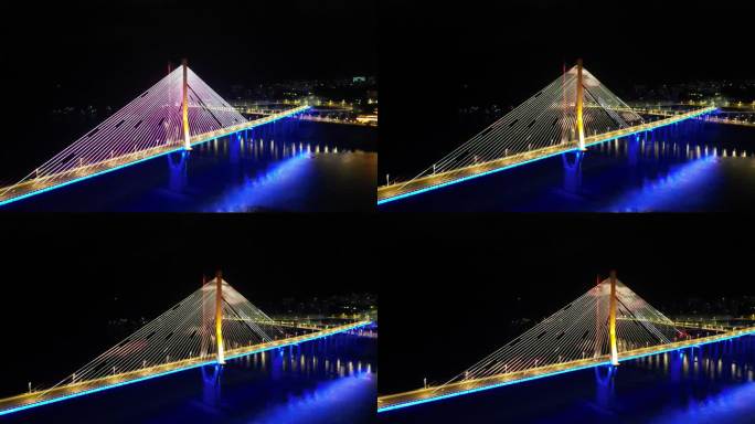 重庆云阳长江大桥城市夜景航拍