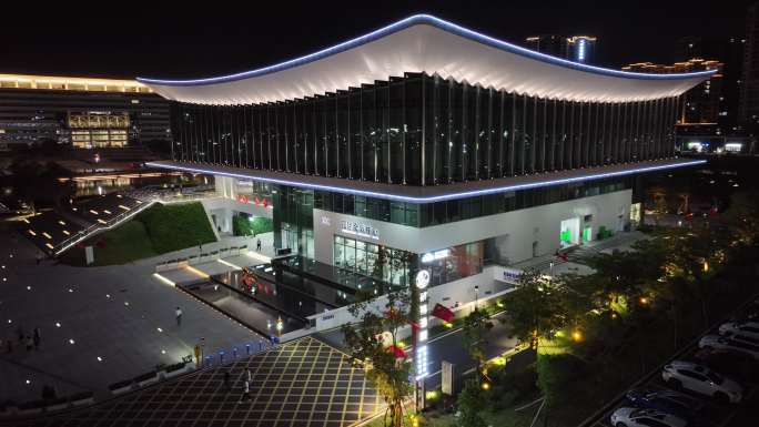 广东河源高新区国际会展中心夜景航拍
