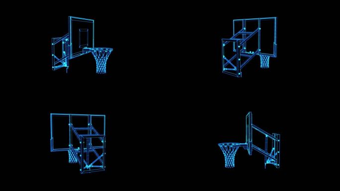 蓝色全息科技篮球架三维素材带通道