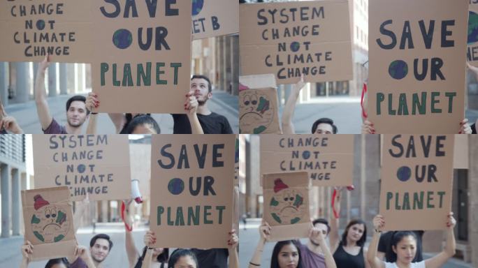 一群人参加抗议全球变暖的慢动作视频