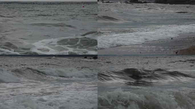 扑向海滩的大浪海浪浪花波涛汹涌的海面