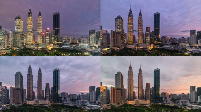 马来西亚吉隆坡吉隆坡城市摩天大楼日出夜景延时
