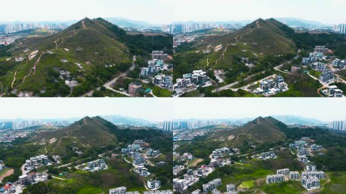 香港郊区村庄和农田的无人机视图