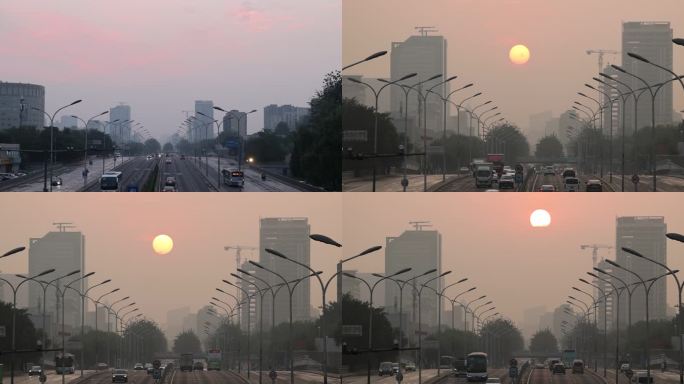 北京北三环路上空的日出延时拍摄