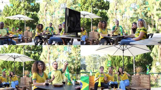 快乐的巴西球迷庆祝进球