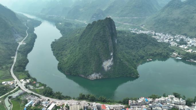 4K航拍河池岩滩山水风光
