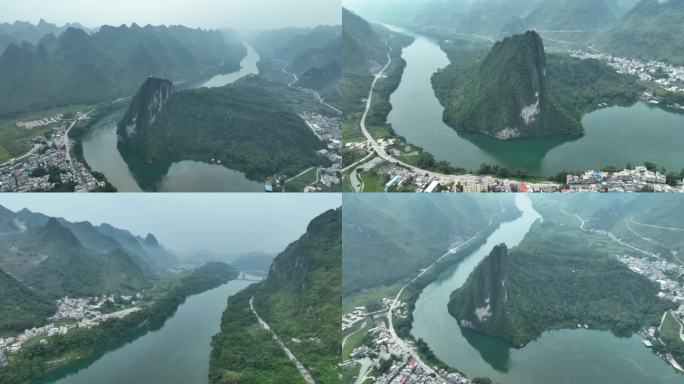 4K航拍河池岩滩山水风光