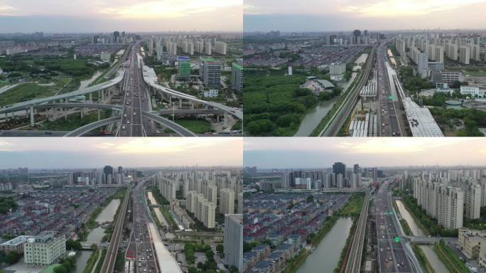 4K原素材-航拍上海崧泽高架西延伸青浦段