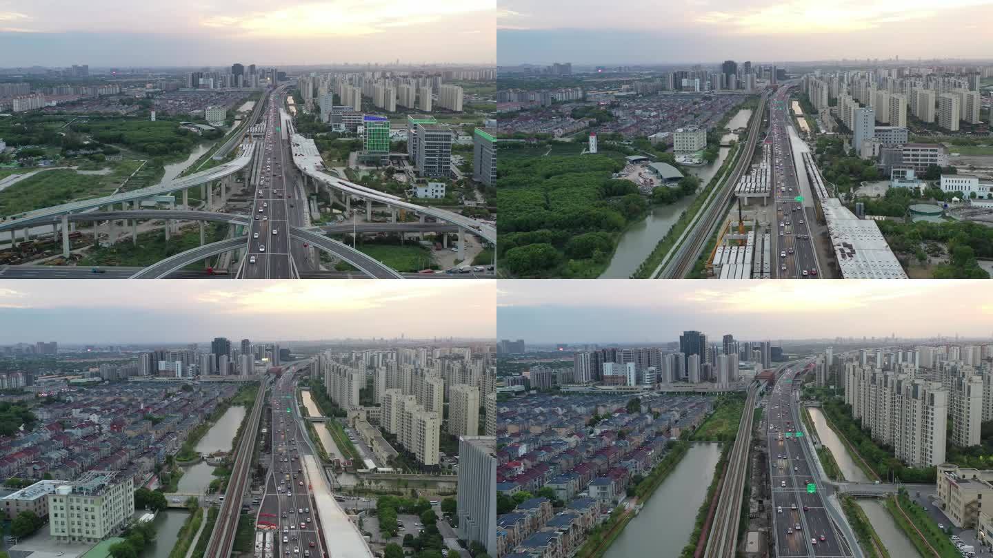 4K原素材-航拍上海崧泽高架西延伸青浦段
