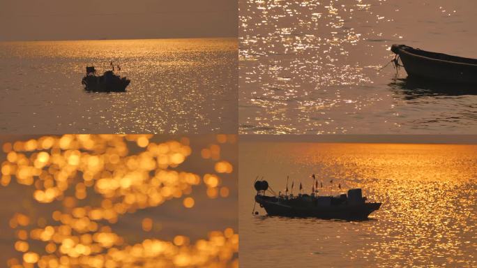 【原创4K】唯美夕阳波光粼粼的海面船只