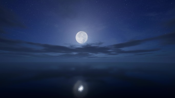 4K夜景天空大月亮流动的云