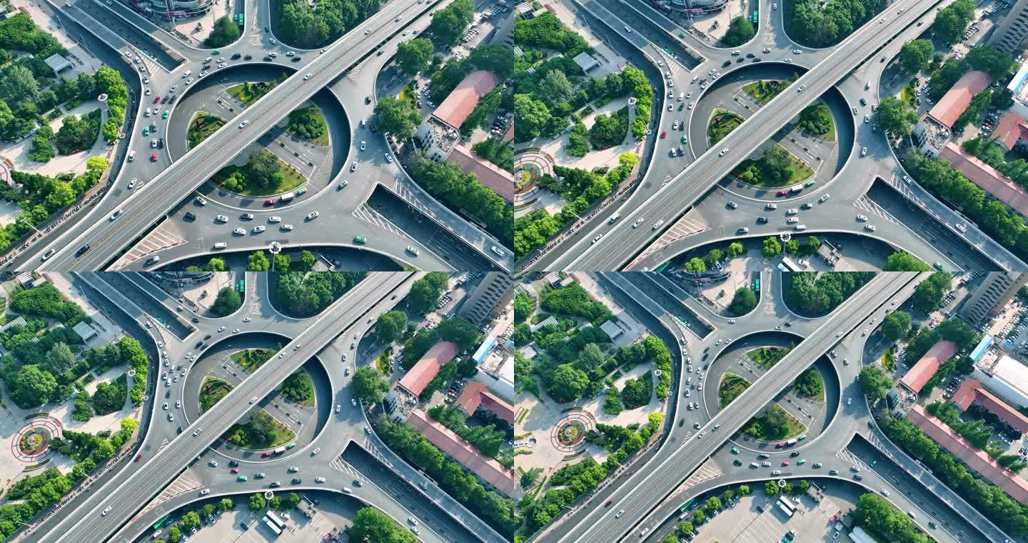 城市环形交通交叉口鸟瞰图