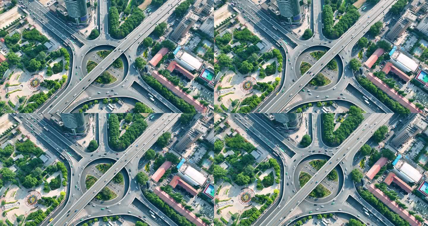 城市环形交通交叉口鸟瞰图