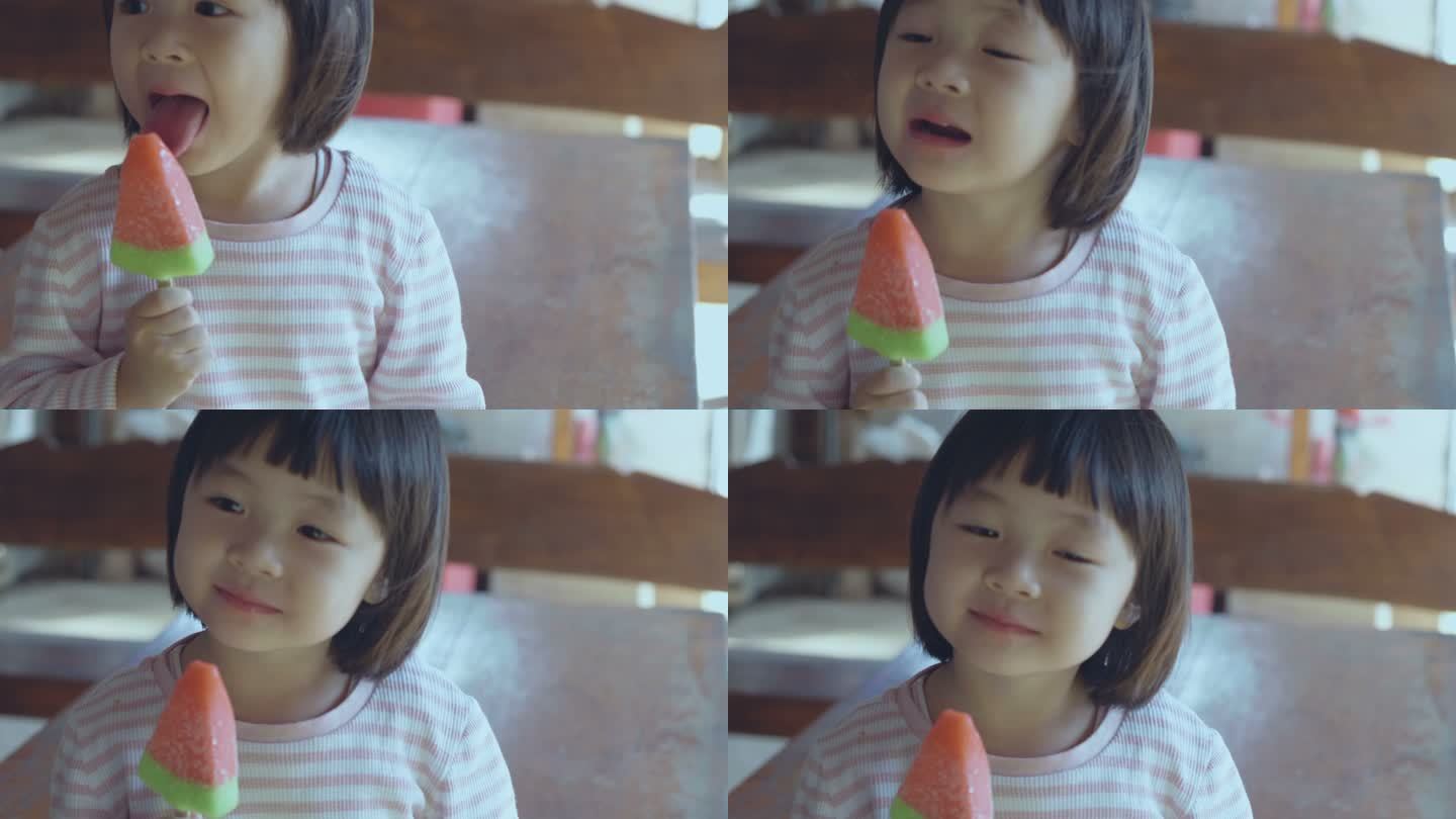吃冰淇淋的可爱小女孩