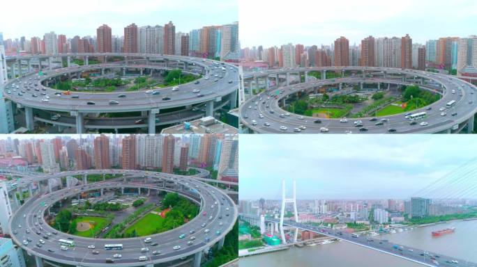 上海南浦大桥航拍车流