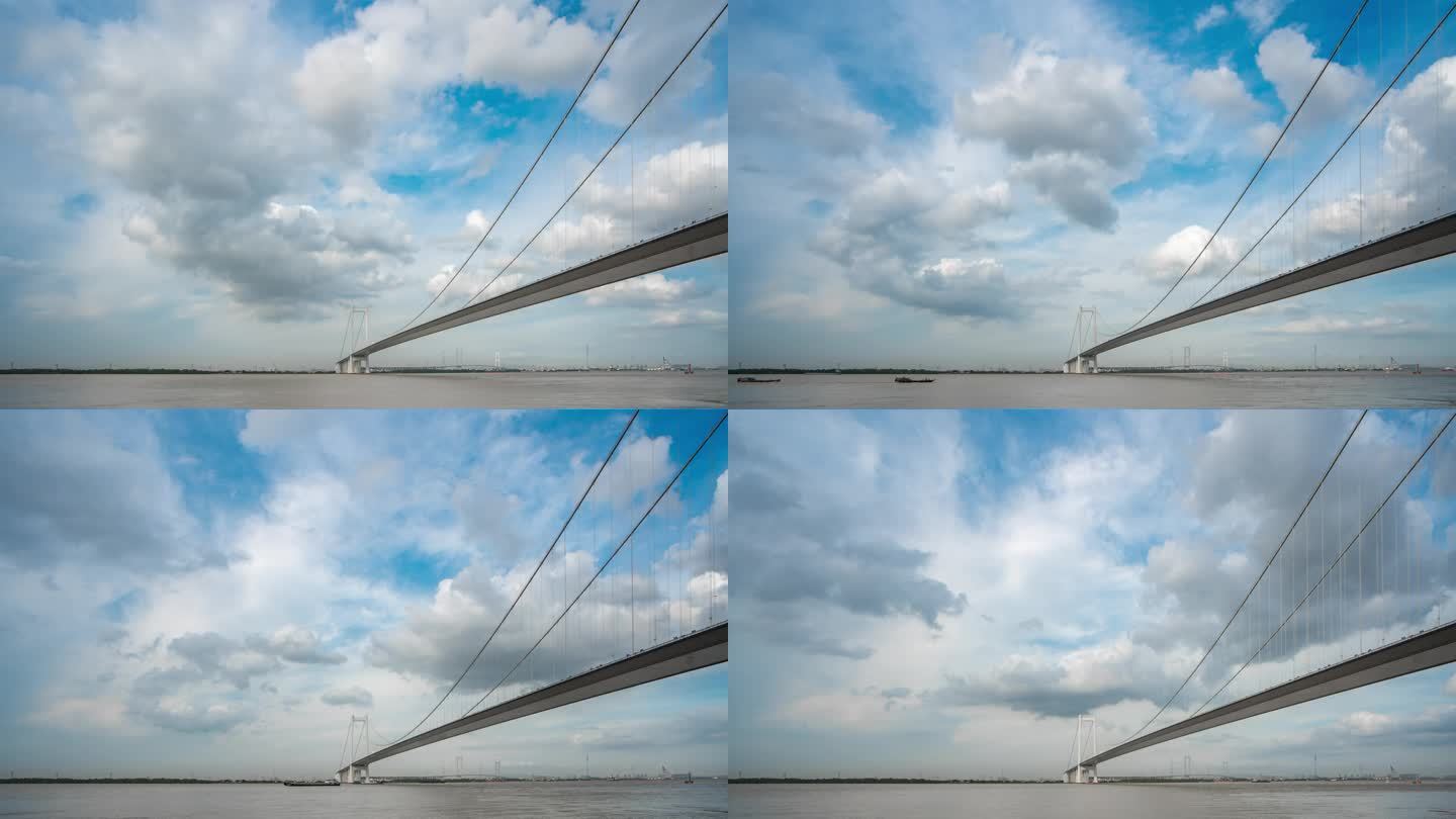 广州市南沙大桥蓝天白云风光延时