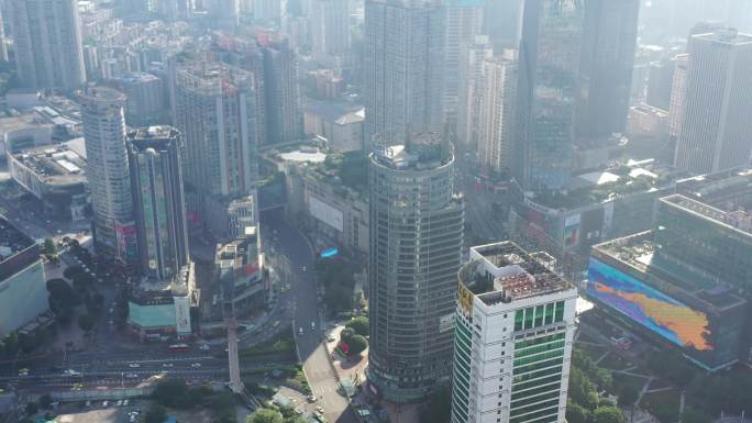 重庆江北观音桥CBD商圈大楼航拍素材