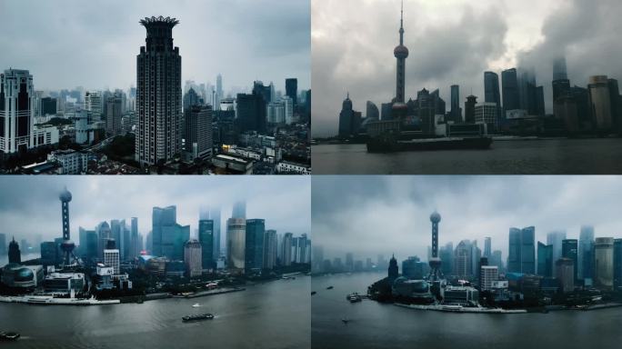 上海乌云密布延时航拍城市