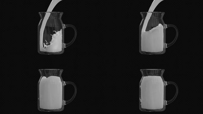 原创三维牛奶杯倒牛奶视频素材带通道