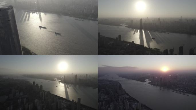 【4K】夕阳下的武汉长江大景