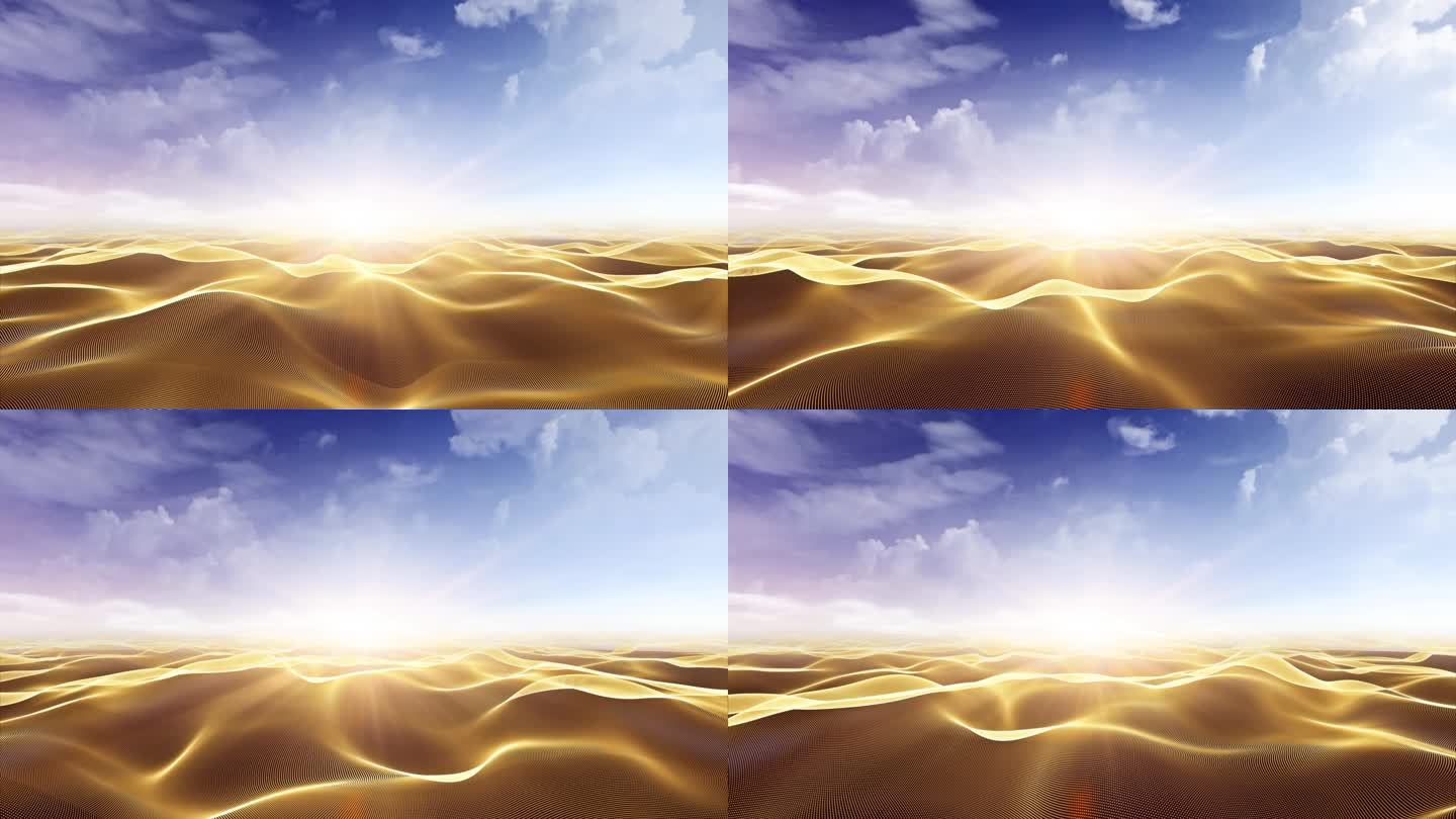 4K金色粒子穿越沙漠沙丘舞台视频背景