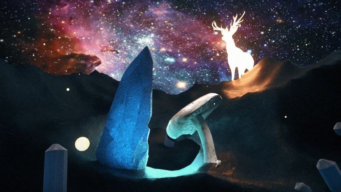 宇宙 星空 水晶 蘑菇 鹿