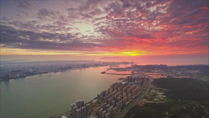 汕头航拍日出朝霞延时