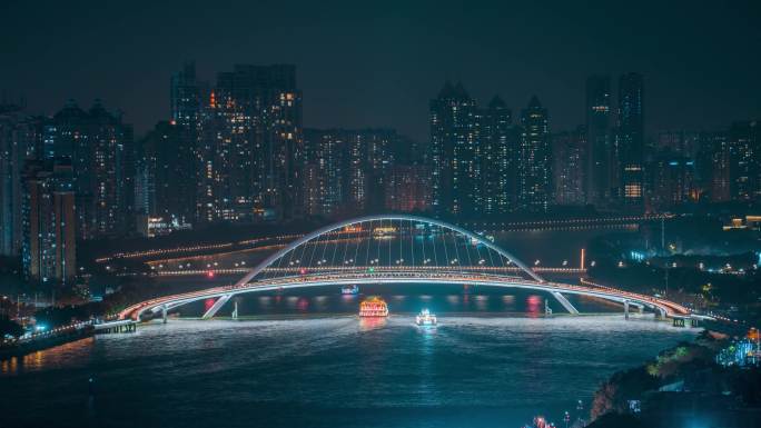 广州_海心桥_船来船往_夜景固定延时