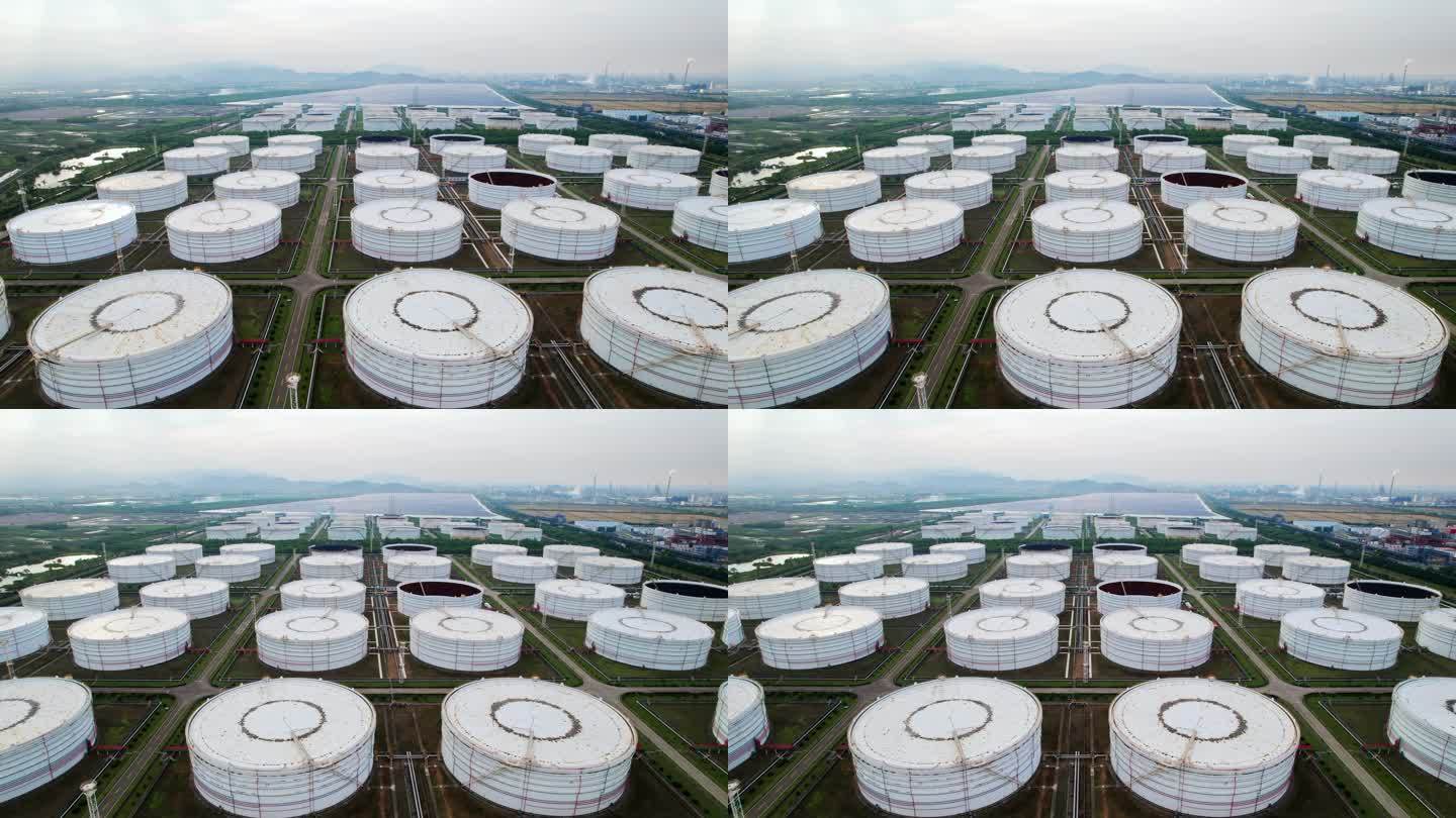 航拍宁波储油基地巨型储油罐