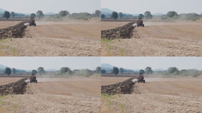 意大利农业：拖拉机在干地上耕作
