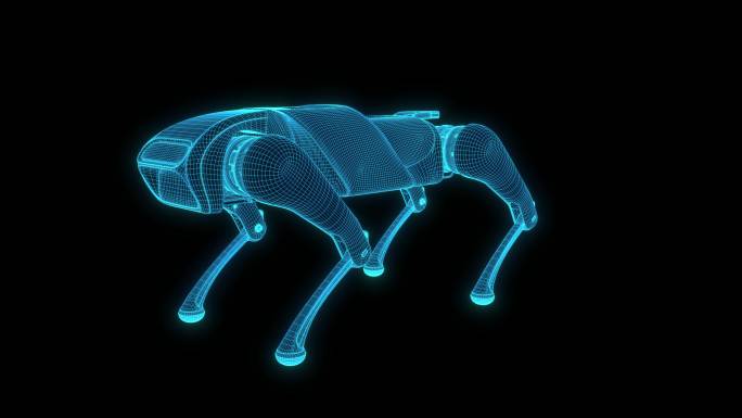 蓝色全息线框科技小米机器狗素材带通道