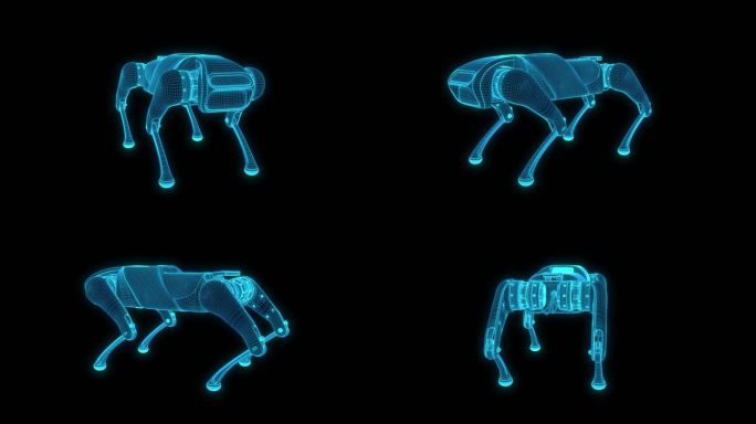蓝色全息线框科技小米机器狗素材带通道