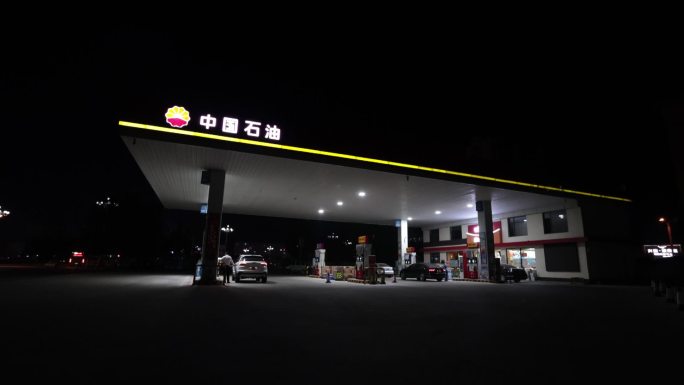 中石油加油站白天黑夜延时