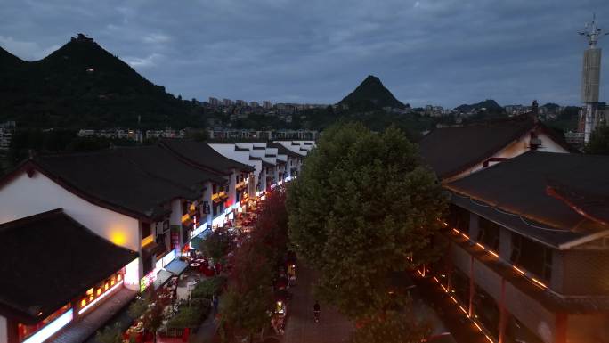 六盘水钟山区水城古镇夜景航拍