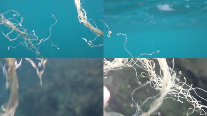 渔网漂浮在拉帕尔马海。环境问题。