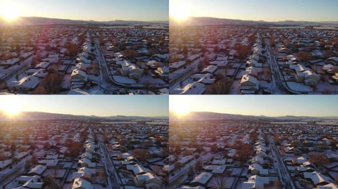 冬天小镇附近的无人机镜头