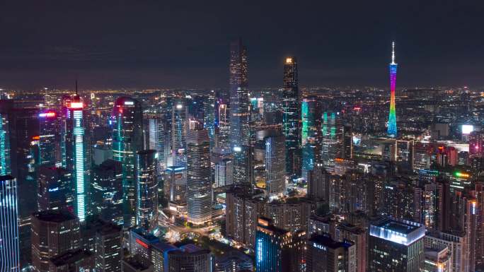 广州_珠江新城夜景_花城广场_航拍延时