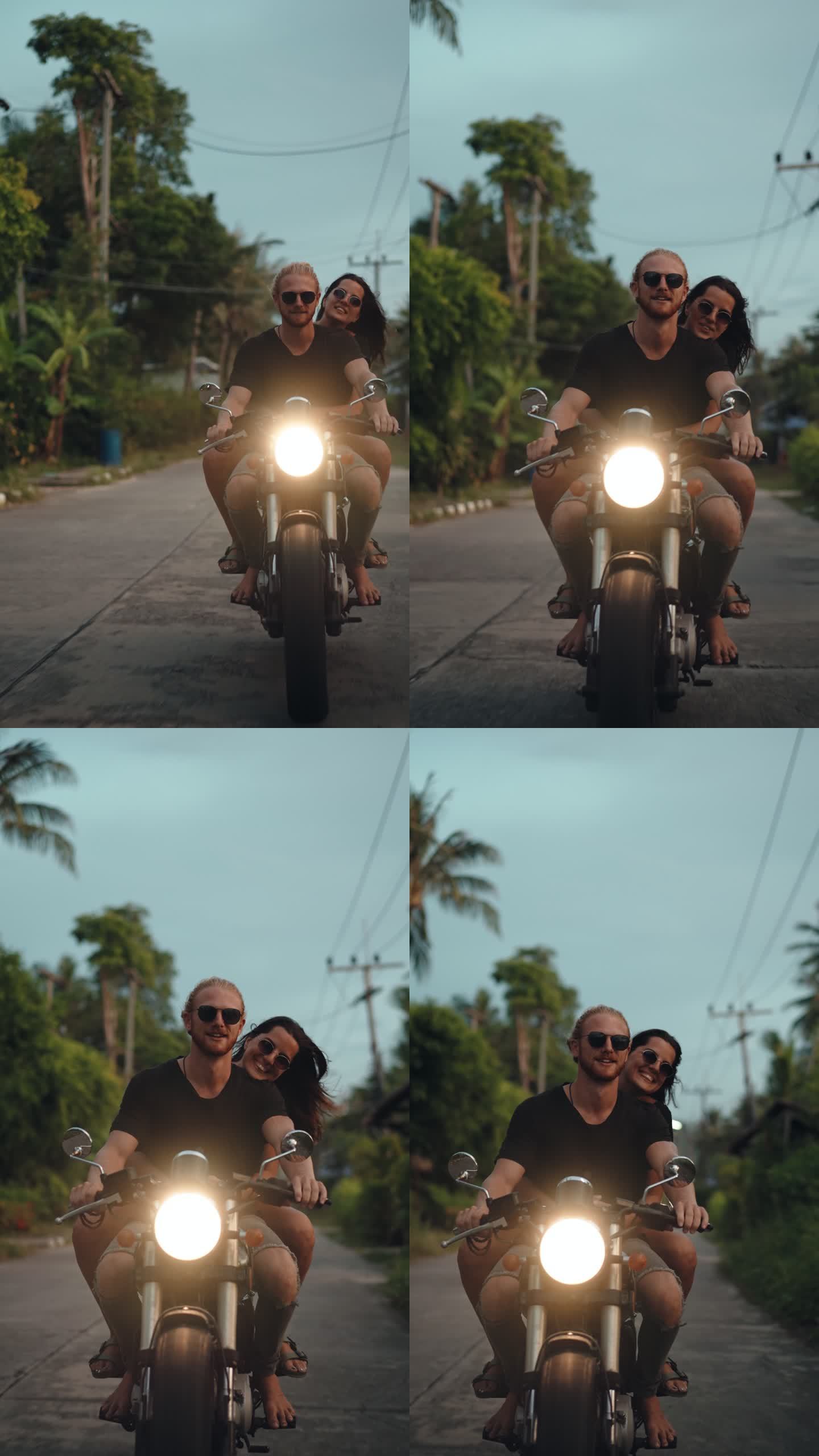 骑自行车的情侣情侣摩托车游玩