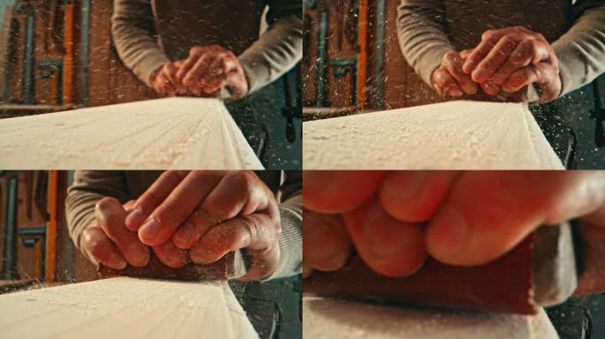 SLO MO DS男木匠用砂纸打磨木板