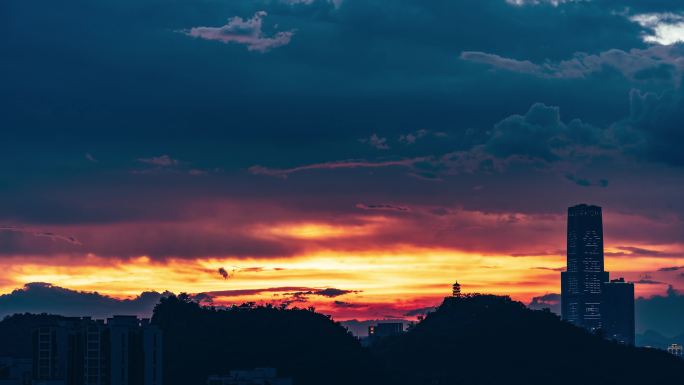 柳州城市夕阳余晖延时摄影