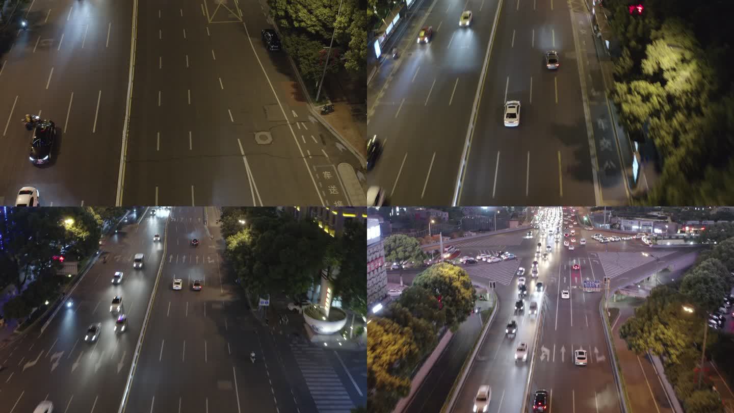 穿梭公路交通 航拍 俯拍 车行使 夜景