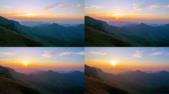 贵州韭菜坪日出高山草原日出风光风景延时